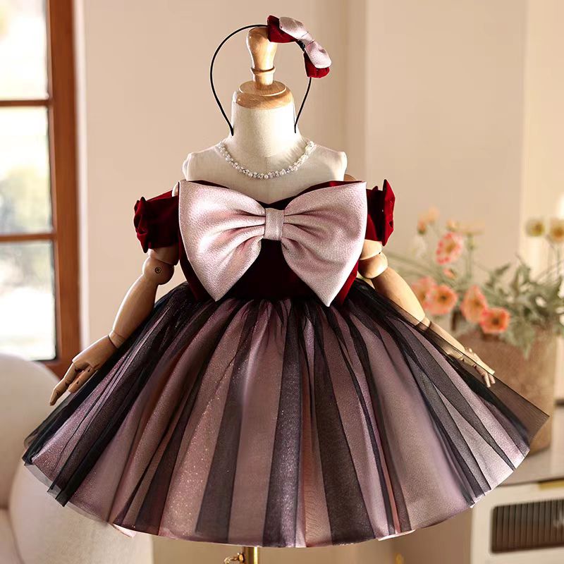 Jill Wish J464 Elegant Burgund - Toddler Girl Tulle Party Dress ulasan dan harga