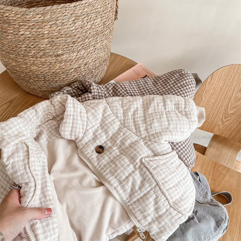 Kids Gingham Plaid Quilted Jac - Toddler Boy Winter Fleece Jacket ulasan dan harga